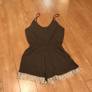 Olive Romper with crocheted lace trim